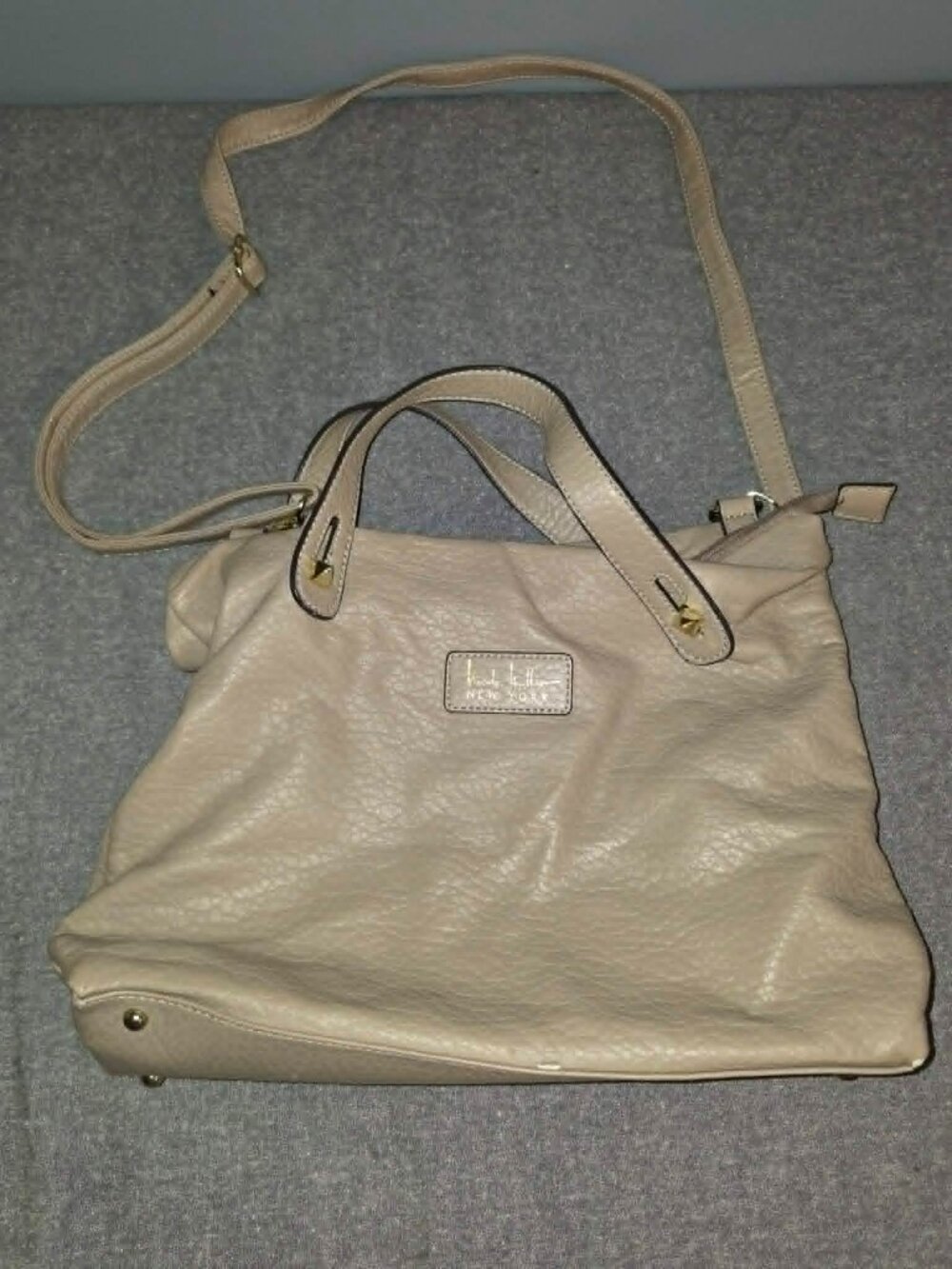 Nicole Miller New York Taupe Faux Leather Shoulder Tote Bag Crossbody Purse
